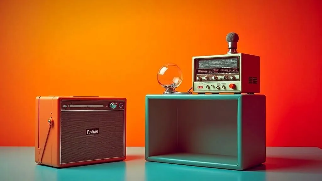 A vibrant studio with microphones and audio equipment